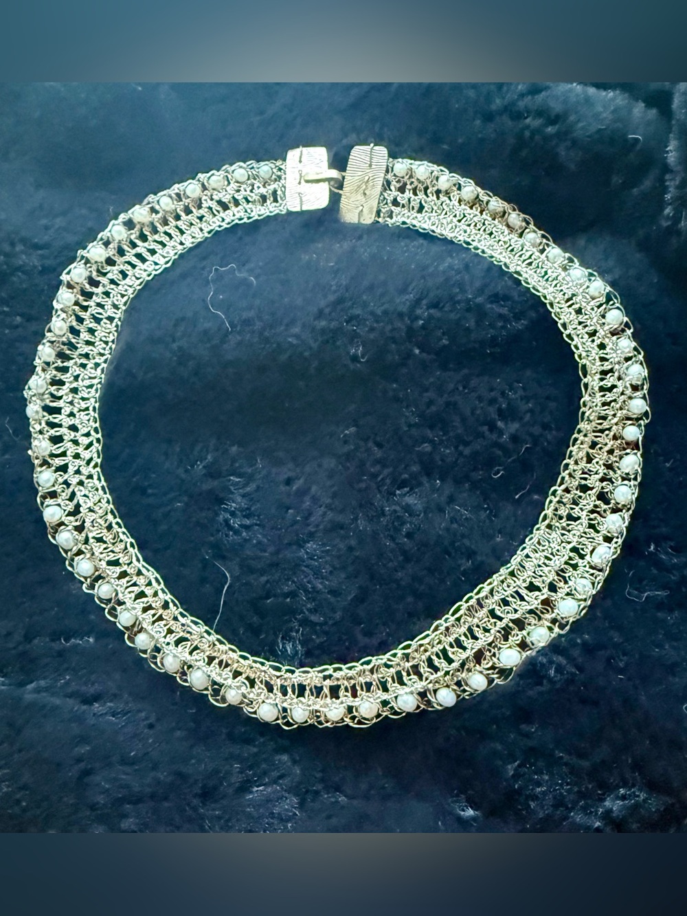 Crochet Silver Collars and Bracelet Lot of 3